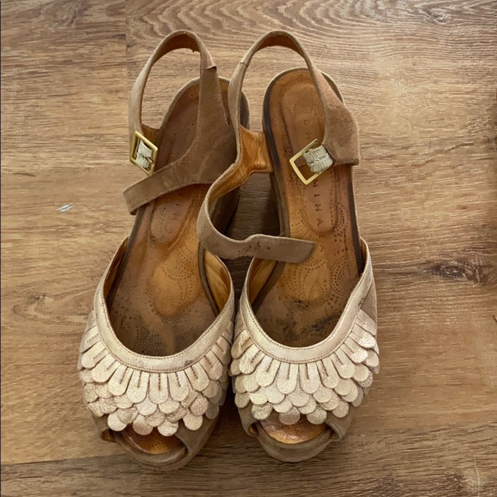 rose gold and brown suede platform